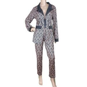 New Chic Me Women's 2 Piece Black Pink Geometric Jacket Pants Suit Set Size L